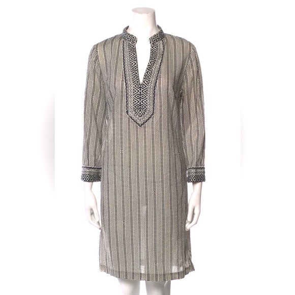 Tory Burch Corossol Black Cream Cotton V-Neck Dress / size 4 - Picture 1 of 13